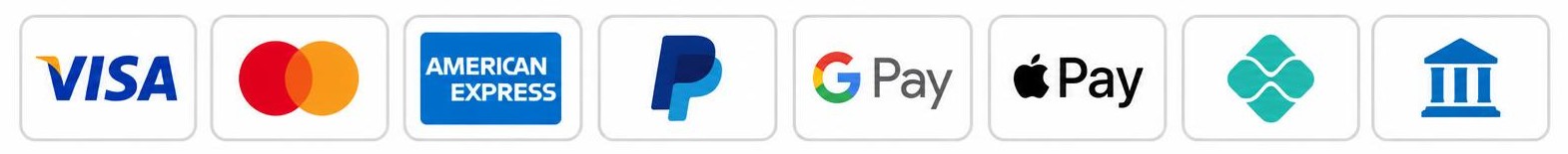 Métodos de pago compatibles: tarjetas, PayPal, Google Pay, Apple Pay y más